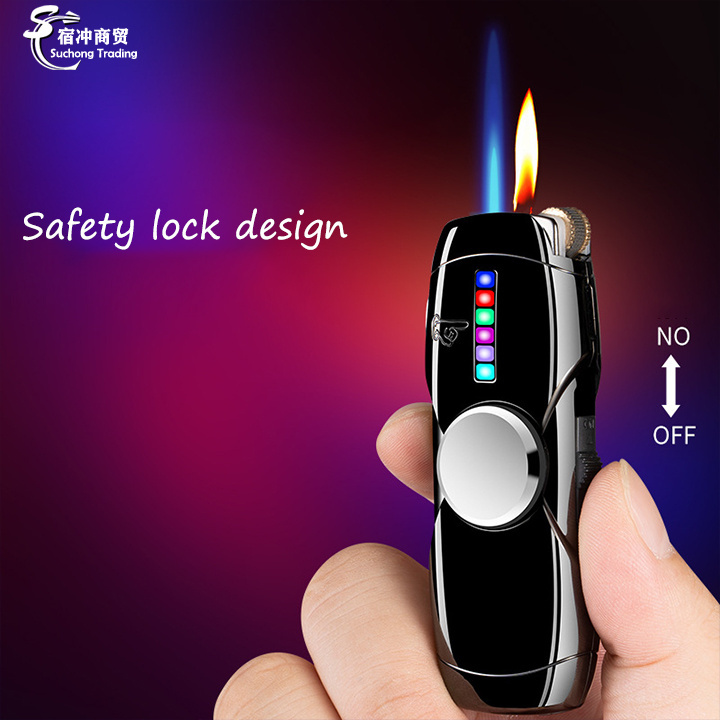 Custom Wholesale Cool Luxury Metal Gold Led Gas Fingertip Gyroscope Cigarette Torch Lighters