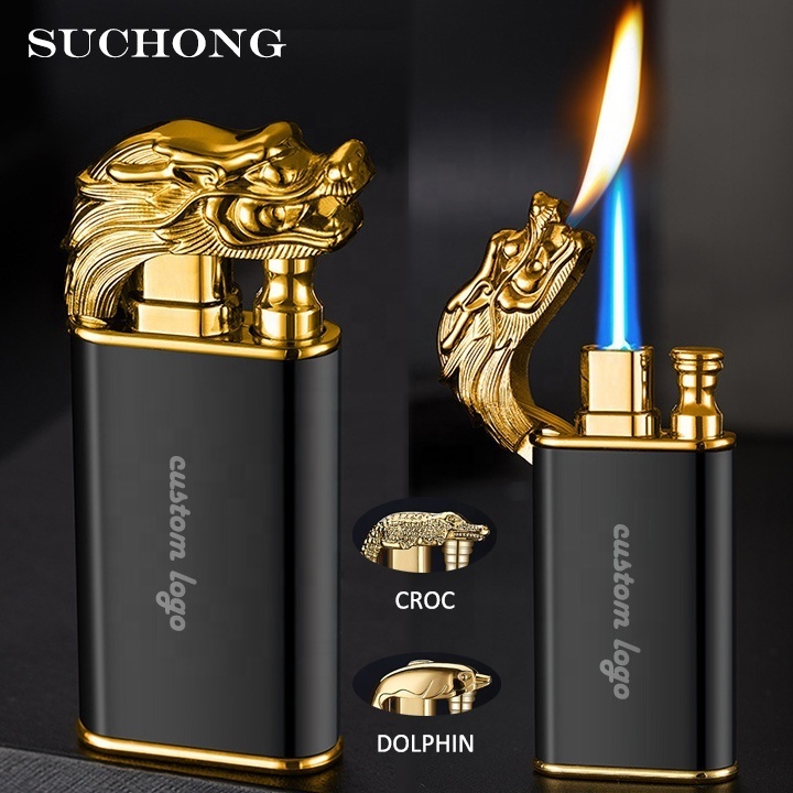 Cool Dragon Croc Tongue Armour GAS Torch Double Flame Refillable Lighters Cigarette Jet Flame With Support Custom Lighters Logo