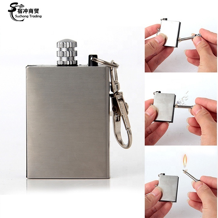 Alibab Wholesale Smoking Accessories Square Type Stainless Steel Reusable Match Oil Kerosene Lighter