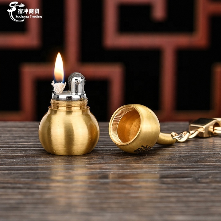 2023 New Cool Mini Custom Logo Gold Metal Brass Keychain Oil Kerosene Nunchakus  Cigarette Lighter