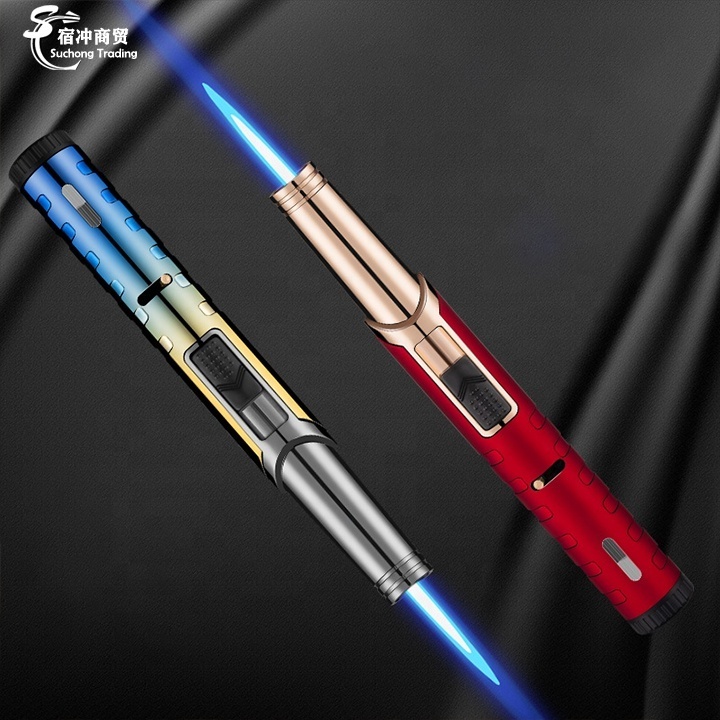 Wholesale Windproof BBQ Metal Butane Jet Blue Flame Gas Pen Cigar Torch Lighter