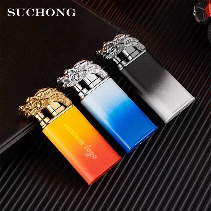 Tiktok Custom Novelty Cool Gradient Double Flame Croc Dragon Cigarette Lighter With Display Gift Box