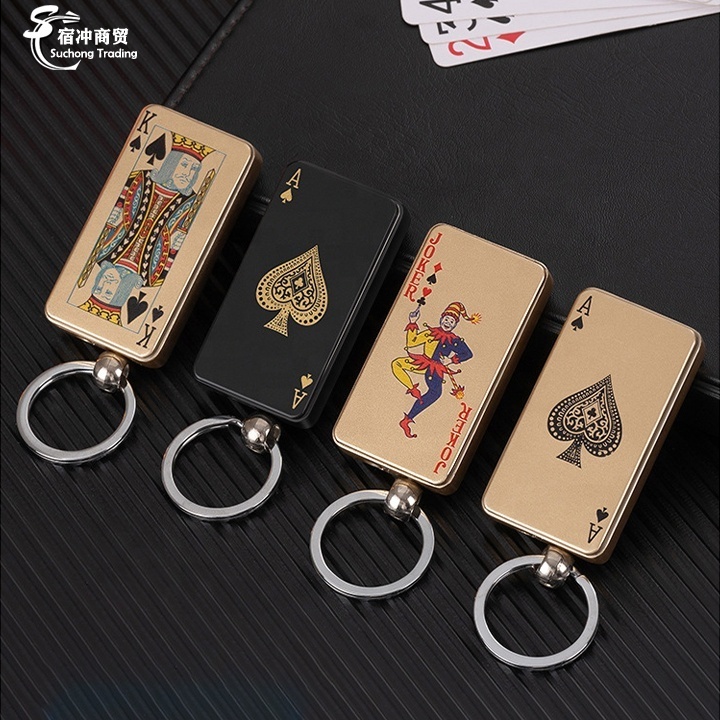 Custom Logo Red Jet Flame Poker Ace Joker Card Torch Lighter With Keychain