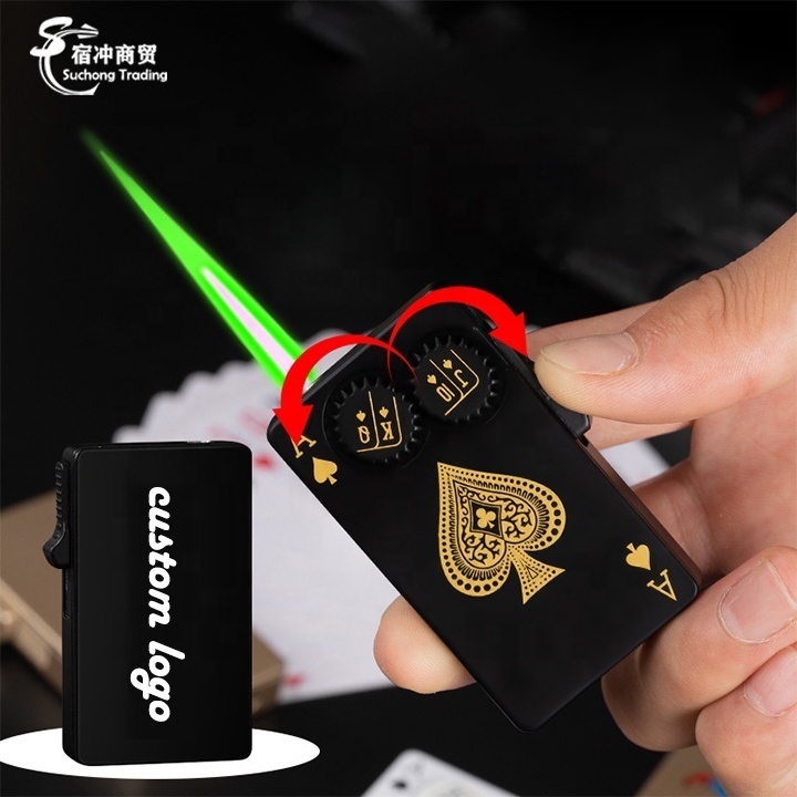 New Hot Selling Refillable Color Changing Flame Novelty Windproof Torch Lighter Poker Playing Cards Lighter