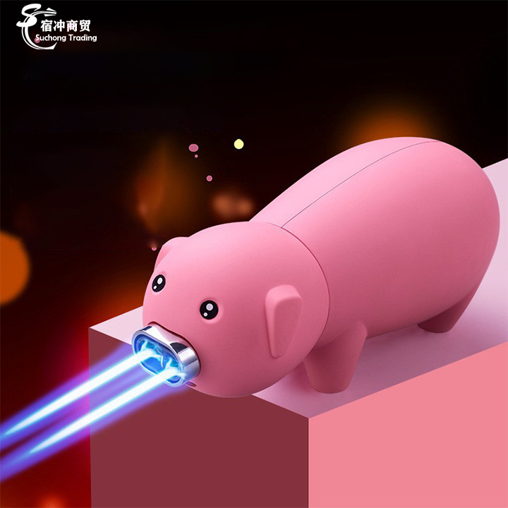 Tiktok Hot Sale Cute Cartoon Double Flame Gold Black Pink Pig Torch Lighter