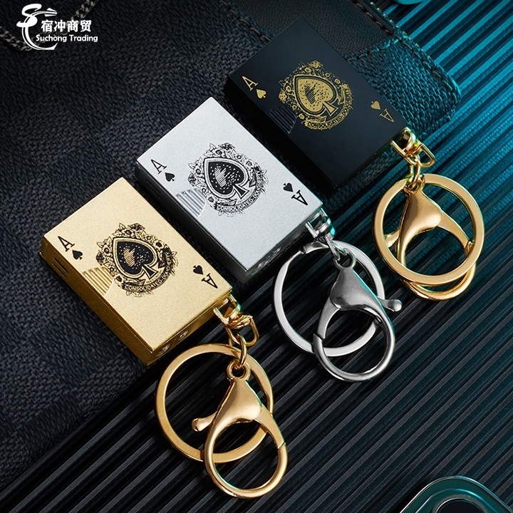 New Custom Mini Encendedor Poker Cards Gas Cigarette Keychain Lighter