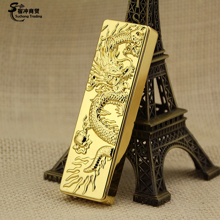 Windproof Luxury Cool Gas Metal Gold Dragon Relief Torch Cigarette Lighter