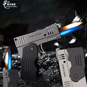 Cool Creative Refillable Gun Lighter Mini Cans Pistol Model Turbo Smoking Cigar Windproof Gas Torch Double Jet Flame Lighter