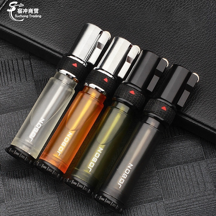 Wholesale Windproof Straight Rechargeable Black Butane Gas Jet Transparent Cigar Torch Blue Flame Lighter