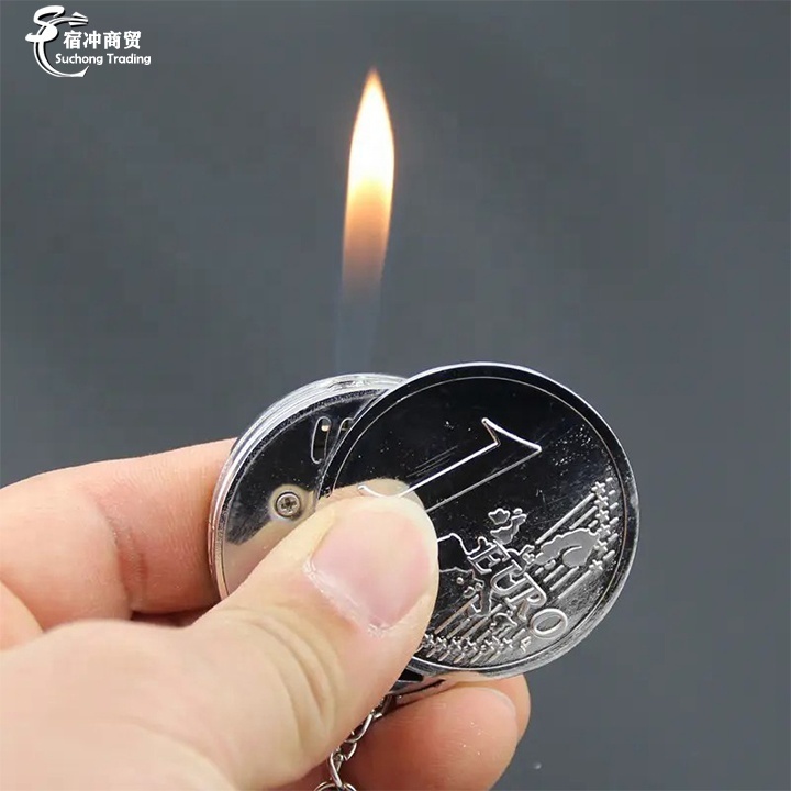 Mini Coin Fashion Novelty Lighters & Smoking Accessories Metal Fire Keychain Gas Classic Lighter