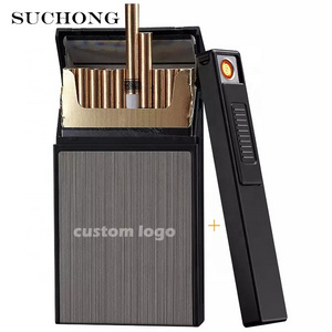 Custom Waterproof Electronic Metal Blank Cigarettes Lighter Box Slim Focus Cigarette Case With Usb Lighter