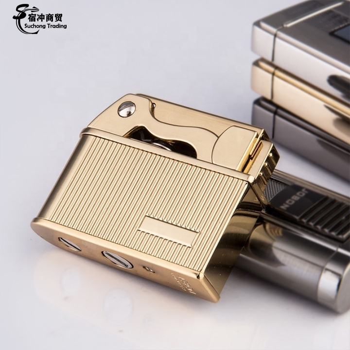 Custom Logo Black Gold Metal Vintage Oil One Click Catapult Ignition Kerosene Copper Cigarette Lighter Gift Box