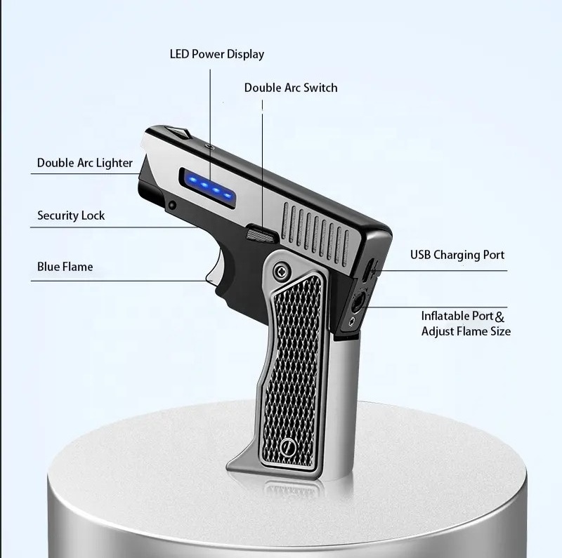 Custom Jet Cool Gun Arc Luxury Windproof Metal Cigar Plasma Usb Electric Collapsible Torch Gas Pistol Lighter Refillable