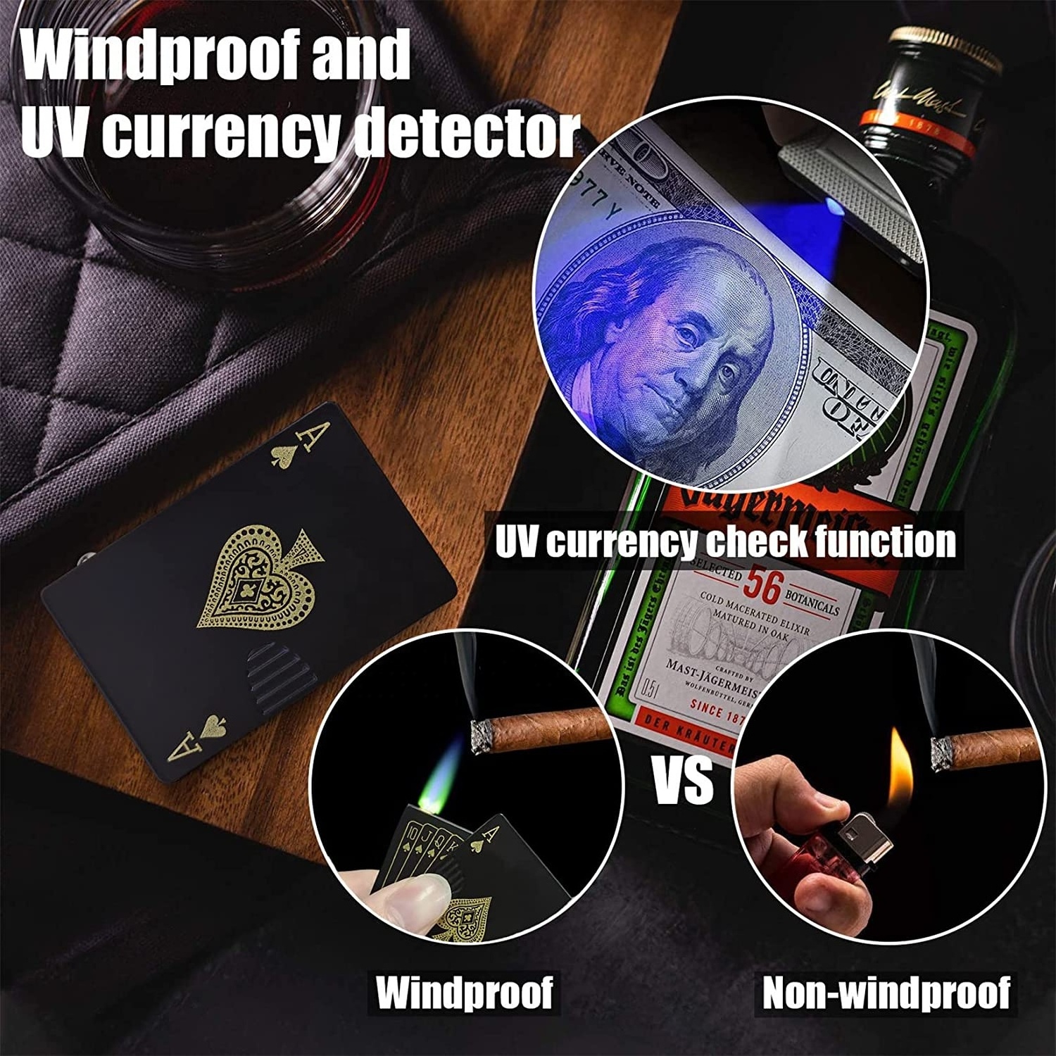 Novelty Classic Windproof Metal Jet Torch Playing Cards Poker Black ACE Lighter