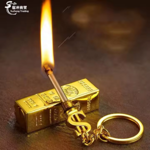 Creative Portable Gold Bar Shaped Lighter Match Key Chain Vintage Kerosene Keychain Lighter For Kitchen