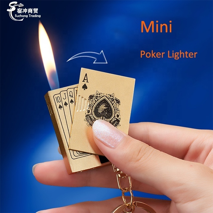 New Custom Mini Encendedor Poker Cards Gas Cigarette Keychain Lighter