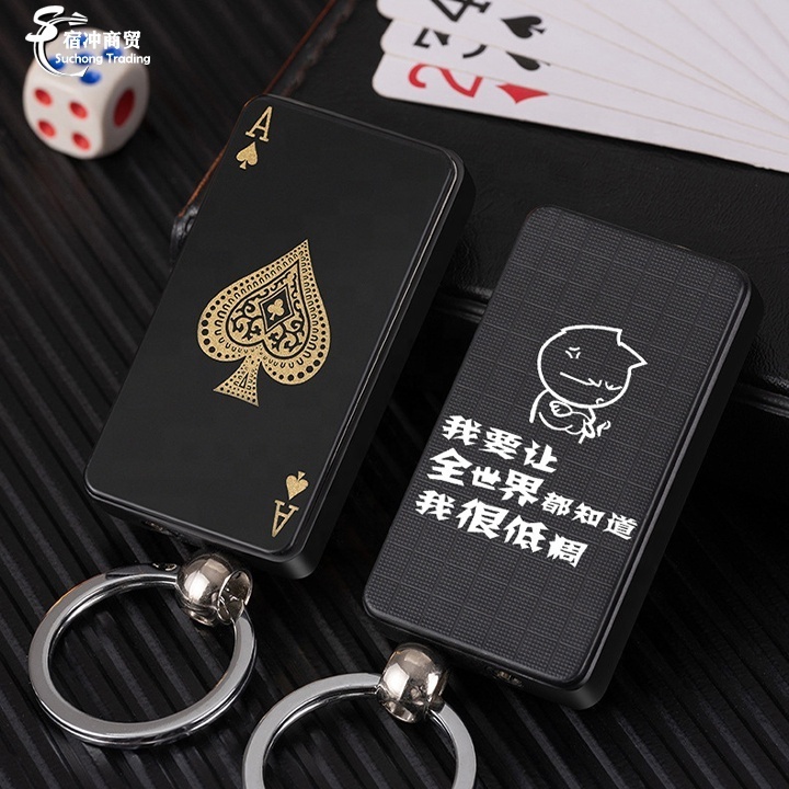 Custom Logo Red Jet Flame Poker Ace Joker Card Torch Lighter With Keychain