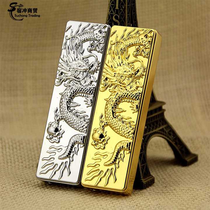 Windproof Luxury Cool Gas Metal Gold Dragon Relief Torch Cigarette Lighter