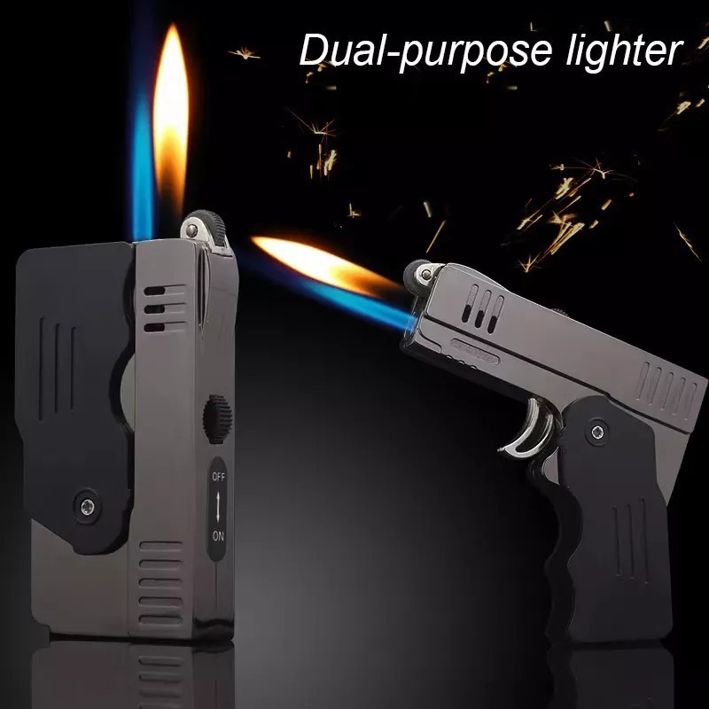 Cool Creative Refillable Gun Lighter Mini Cans Pistol Model Turbo Smoking Cigar Windproof Gas Torch Double Jet Flame Lighter