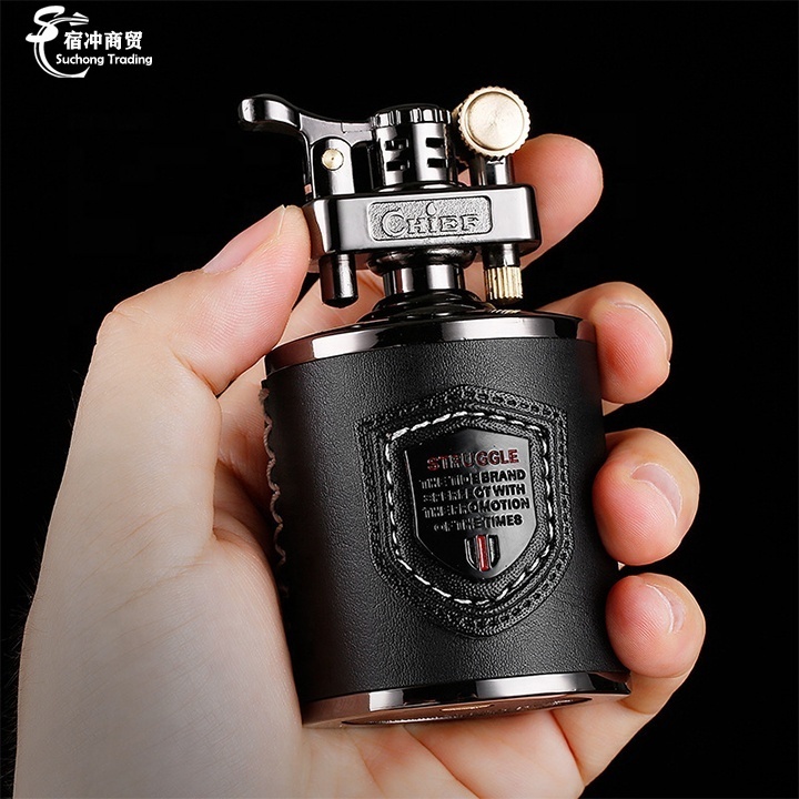 Windproof Cool Dragon Leather Metal Black Flint Kerosene Oil Cigarette Lighter