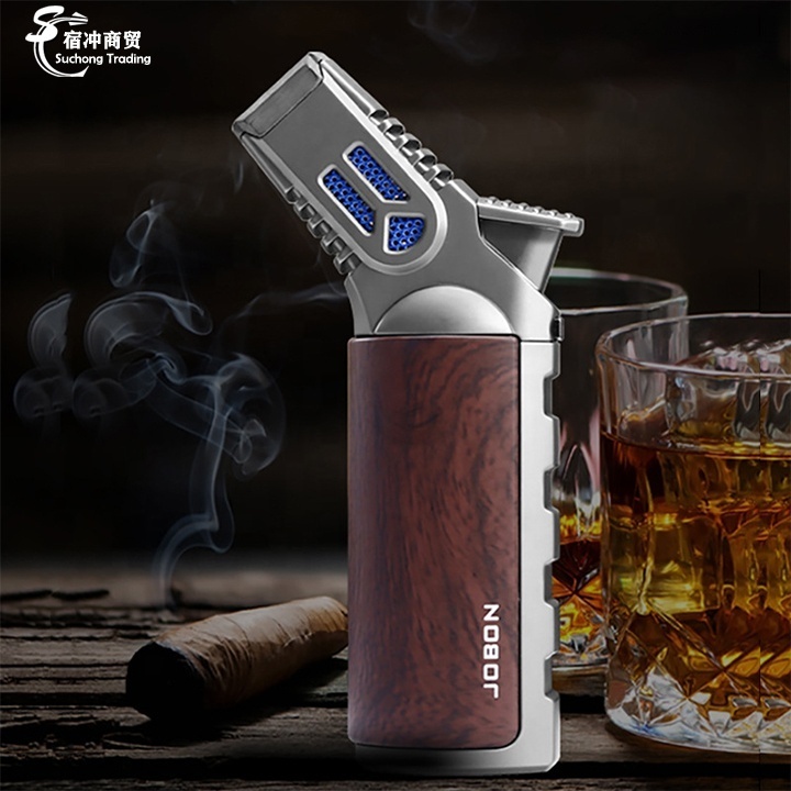 Wholesale Custom Logo BBQ Kitchen Gas 4 Jet Flame Butane Gun Cigar Torch Lighter