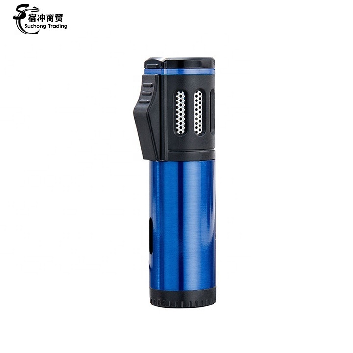 Portable Cigar Outdoor BBQ Blue Three Flame Butane Gas Torch Lighter Jet Flame Wholesale