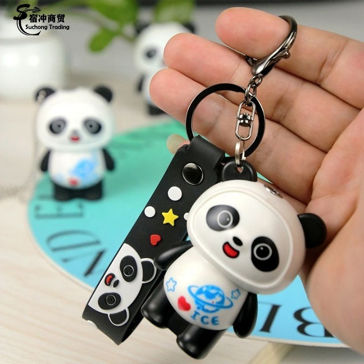 3D Cartoon Panda Windproof Gas Red Flame Gas Torch Cigarette Cute Lighter With Keychain