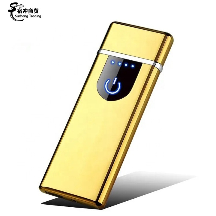 Custom Logo Portable Windproof Metal Flameless Heat Coil Slim Rechargeable Cigarette Zinc Alloy Lighter Encendedor Electrico USB