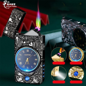 Wholesale Rechargeable Dragon Usb Metal Electric Plasma Double Arc Cigarette Lighter With Led Watch