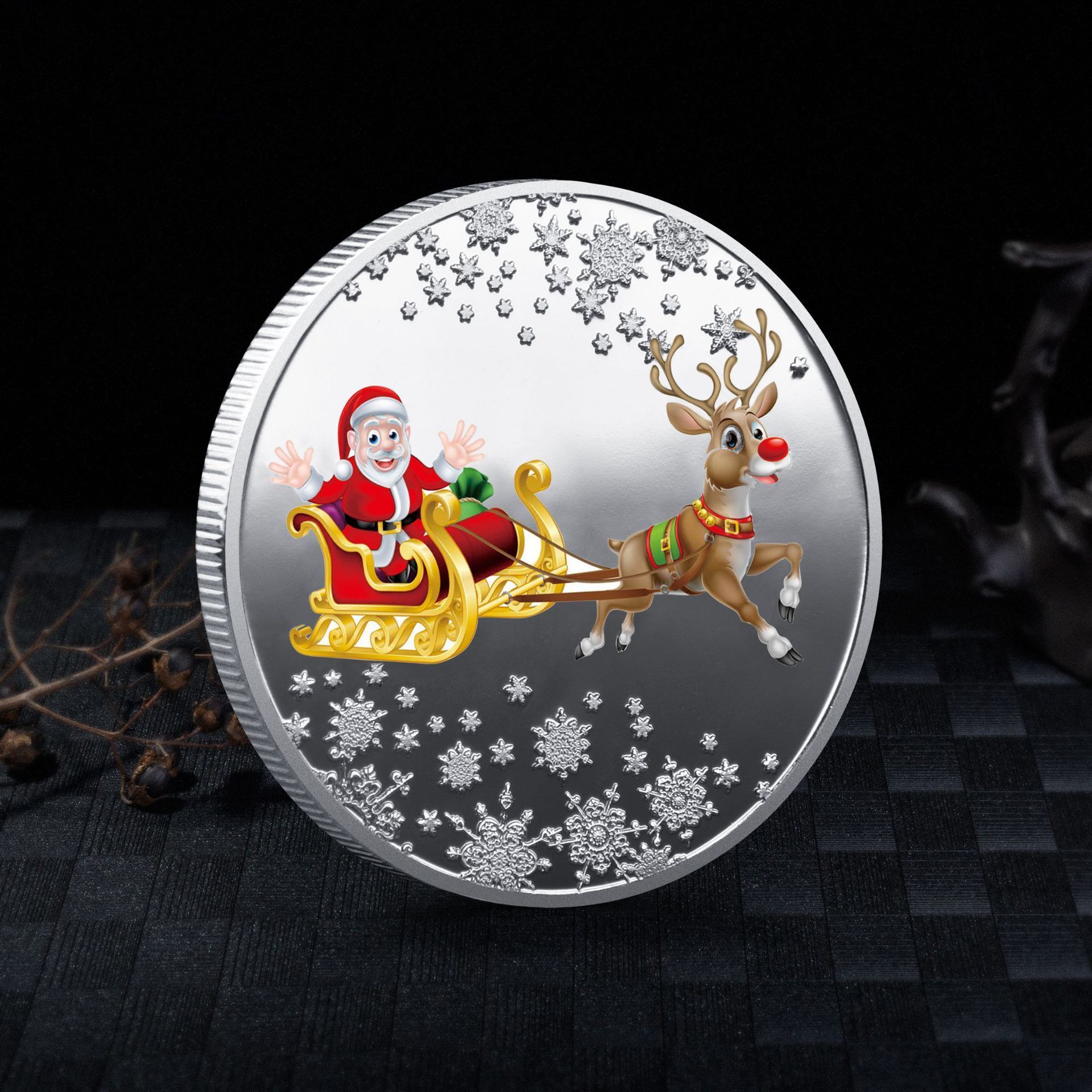 Customized Colorful Gold Silver Plating Santa Claus Whising Souvenir Coins For Christmas Gifts