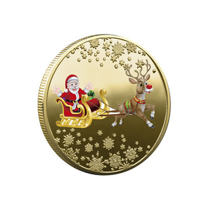 Customized Colorful Gold Silver Plating Santa Claus Whising Souvenir Coins For Christmas Gifts