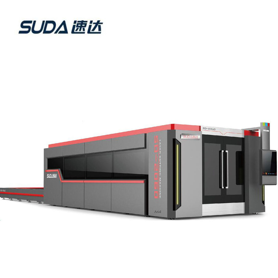 SUDA Industrial 4kw Metal Enclosed Fiber Laser Cutting Machine with Auto Exchange Table and Enclosed Cover