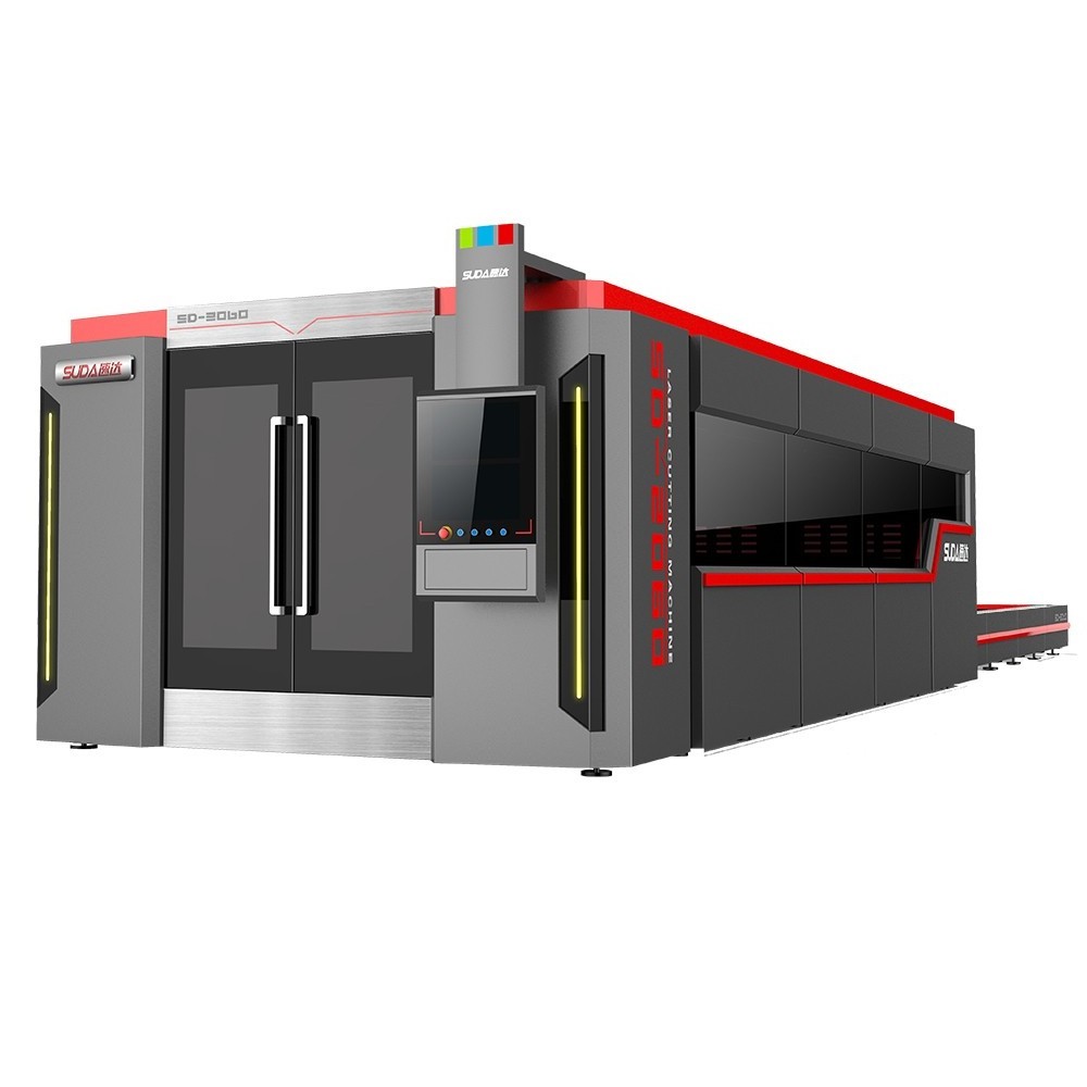 SUDA Industrial 4kw Metal Enclosed Fiber Laser Cutting Machine with Auto Exchange Table and Enclosed Cover