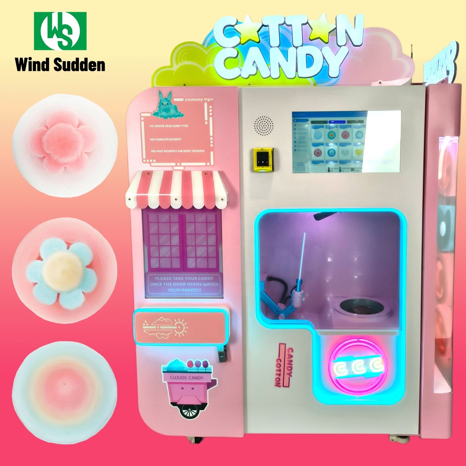 Customize Clean Outdoor Work Flower Party Automatic Cotton Candy Vending Hot Sale Marshmellow Making Machine For Kids