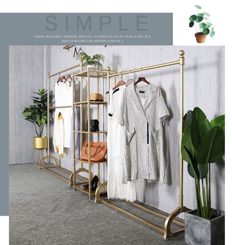 Golden Clothing Store Display Rack Shelf Children's Clothing Store Bridal Store Double Lift Floor Hanger