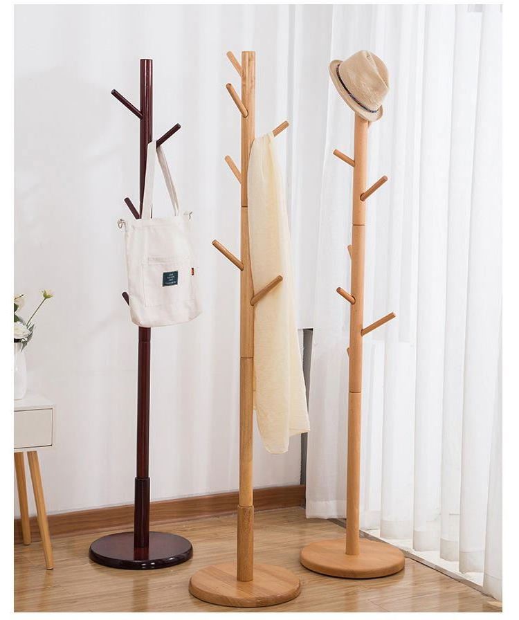 Sturdy Wooden Standing Stand Entryway Hall Tree Coat Racks With Solid Round Base