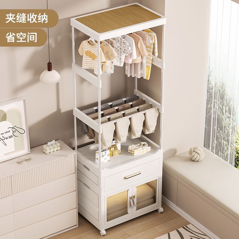 2024 Fashionable And Simple Combined Foldable And Removable Multi-Layer White Coat Rack With Anti-Skid Wheels