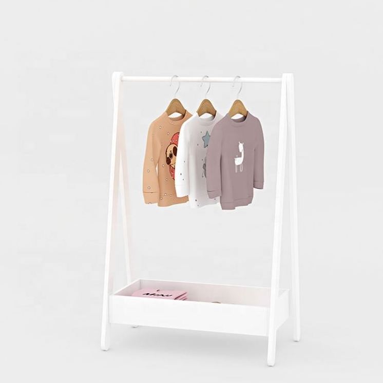 Custom Free Standing Toddler Children Room Closet Clothing Display Wood Baby Kids Clothes Storage Coat Rack