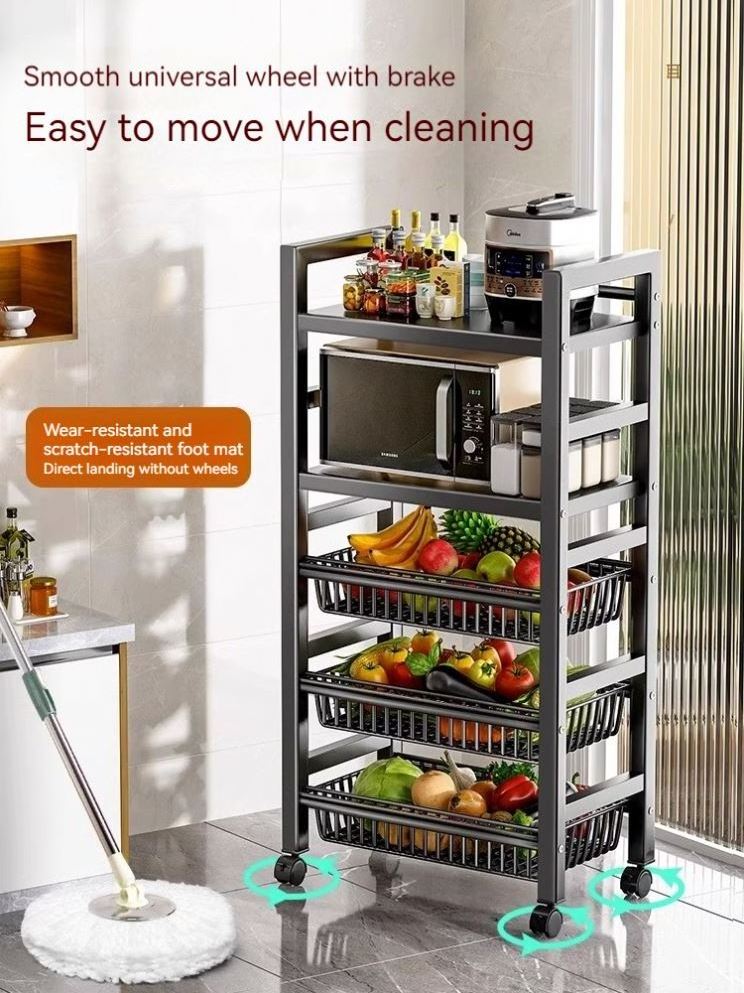 Kitchen Rack Floor Multi-Layer Movable Household Vegetable Basket Storage Storage Shelf Supplies Daquan