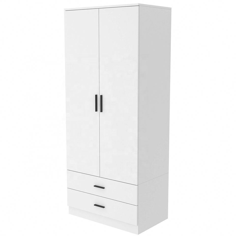 Factory Wholesale Wood Veneer Wardrobe 2 3-Door Armoire With Two Drawers Four Shelves And Hanging Rod