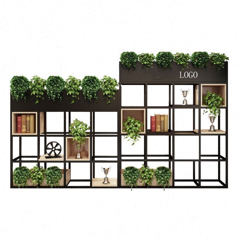 Wrought Iron Floor Shelf Living Room Green Plant Flower Stand Hotel Restaurant Partition Fence