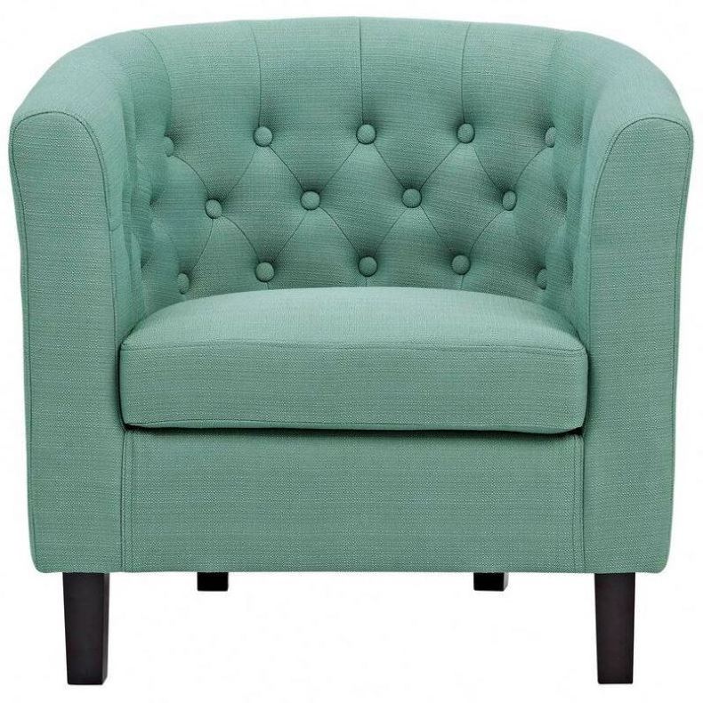 American Style Design Upholstered Linen Fabric Tufted Sofa Barrel Chair For Living Room Furniture