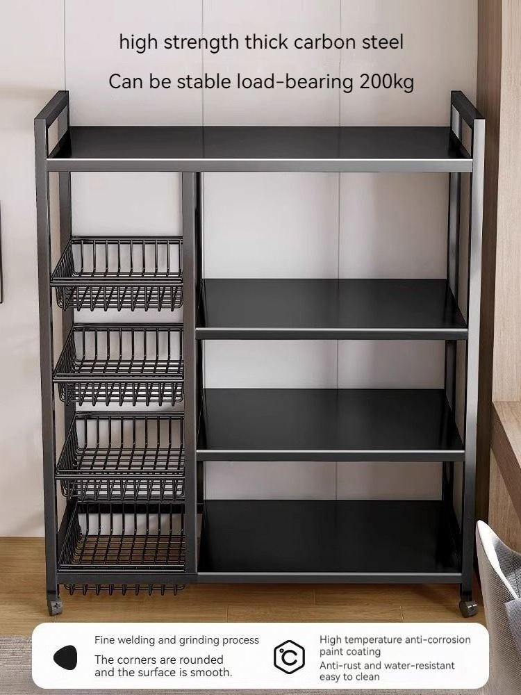 Kitchen Rack Floor Multi-Layer Movable Household Vegetable Basket Storage Storage Shelf Supplies Daquan