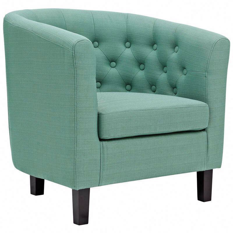 American Style Design Upholstered Linen Fabric Tufted Sofa Barrel Chair For Living Room Furniture