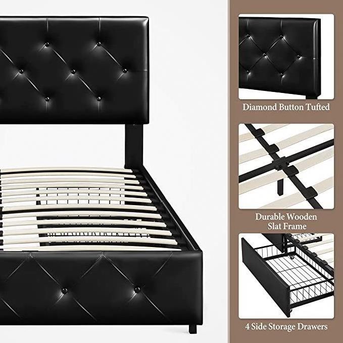 Customized Double Bed Base Canada Bedroom Furniture Set Soft Drawer Bed Queen Size Loft Leather Bed With Storage