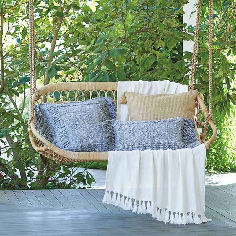 High Quality Patio Garden Boho Hotel Tropical Ceiling Double Two Seater Love Seat Bamboo Natural Cane Rattan Hanging Swing Chair