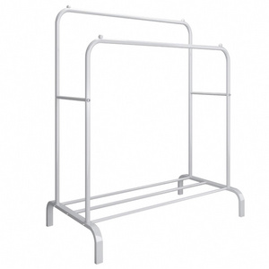 Multifunctional Coat Rack Stand Freestanding Double Rod Clothing Racks With Shelf For Hanging Clothes