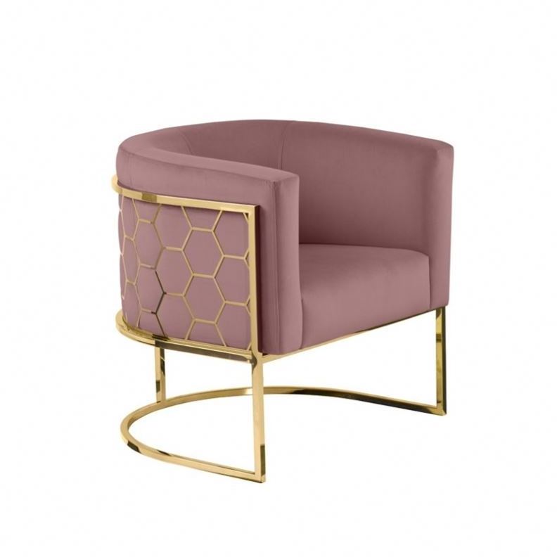 American Simple Modern Light Luxury Single Fabric Pink Small Sofa Hotel Living Room Metal Balcony Lounge Chair