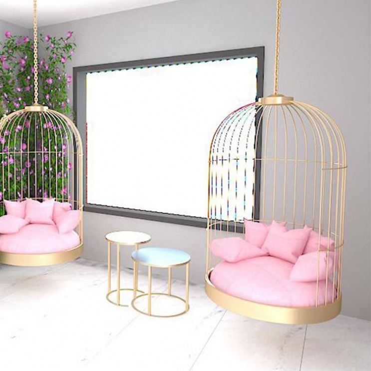 Modern Design Swing Chair Hotel Lobby Furniture Gilded Birdcage Chair Suspension Seat