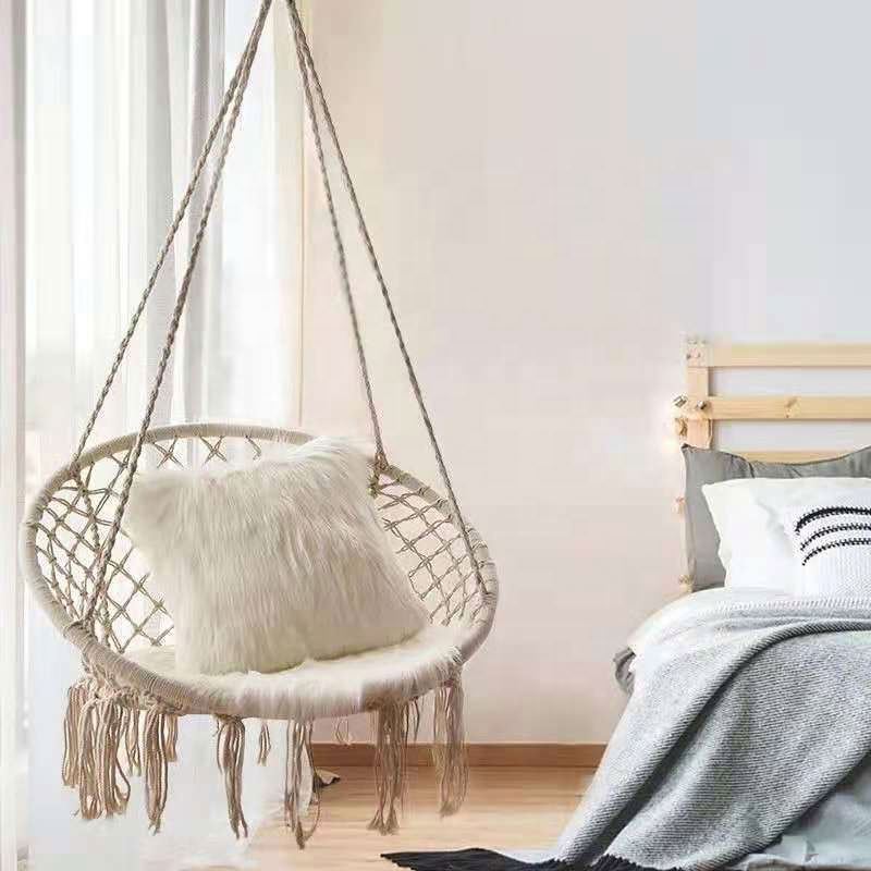 Rope Swing Chair Macrame Hanging Hammock Seat Columpio Swing Indoor Outdoor Patio Chair Macrame Swing